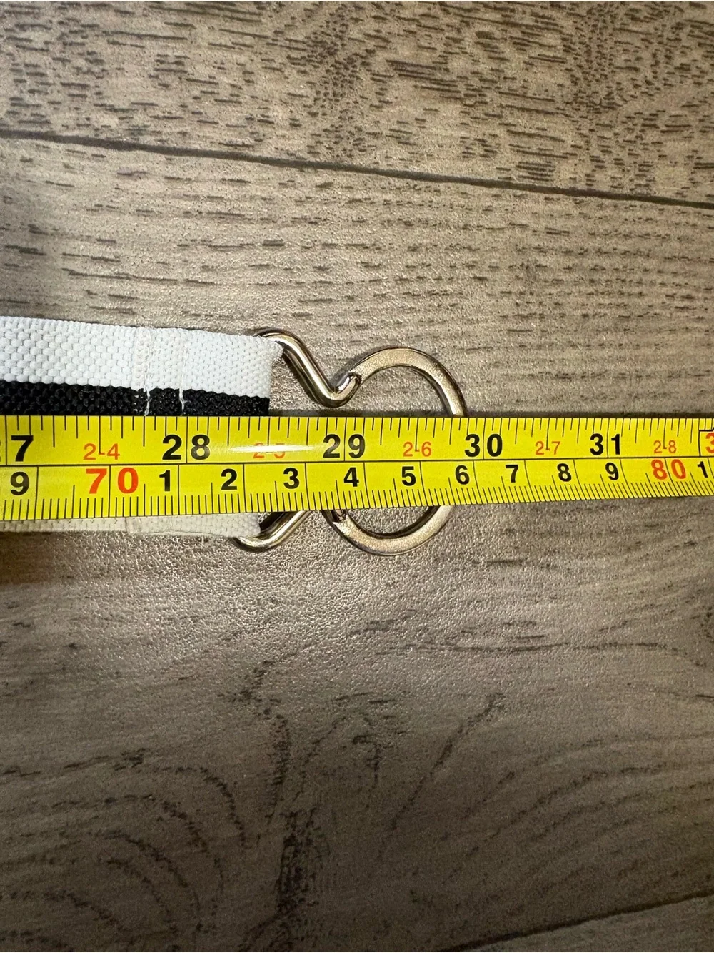 Bebe Elastic Stripe Waist Belt with Silver Ring Buckle - White Black Silver